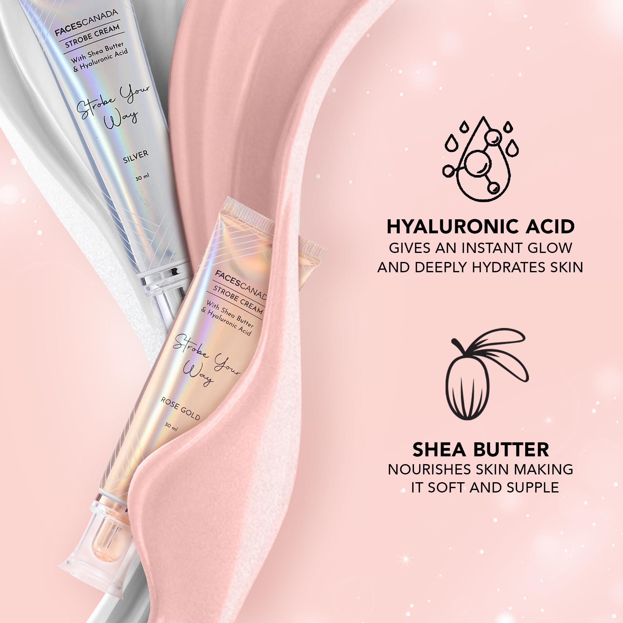 Faces Canada Strobe Cream Rose Gold under-foundation base creates radiant makeup base