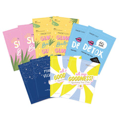 FACETORY collection mask set hydrates skin with a refreshing sheet mask.