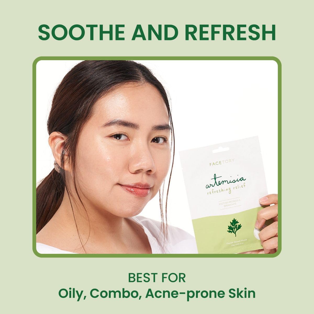 FACETORY Cooling fabric texture of masks implies spa-like at-home pampering.