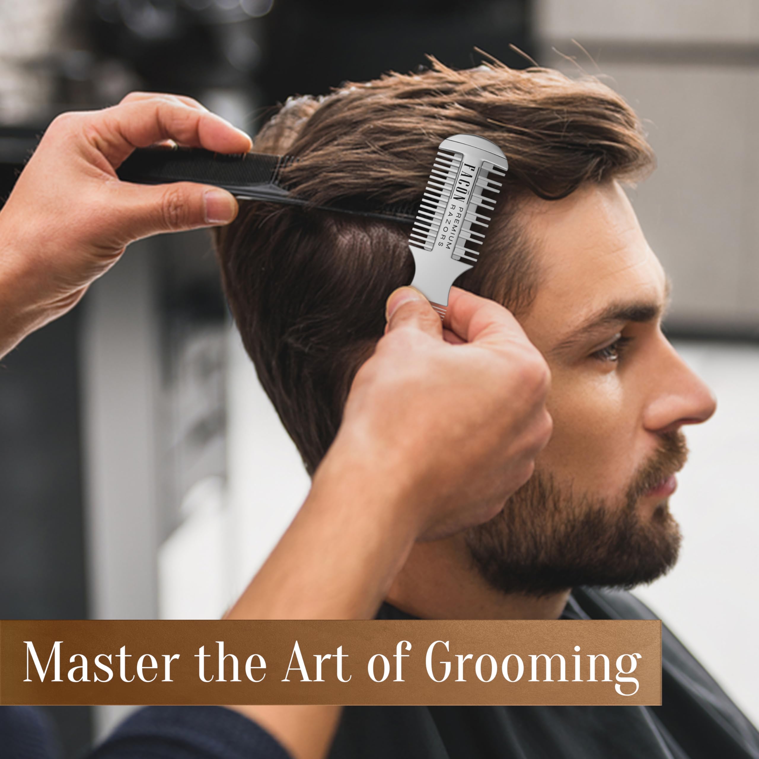 FACON Double Edge Shaper Closeup highlights versatile edges for thinning and texturizing