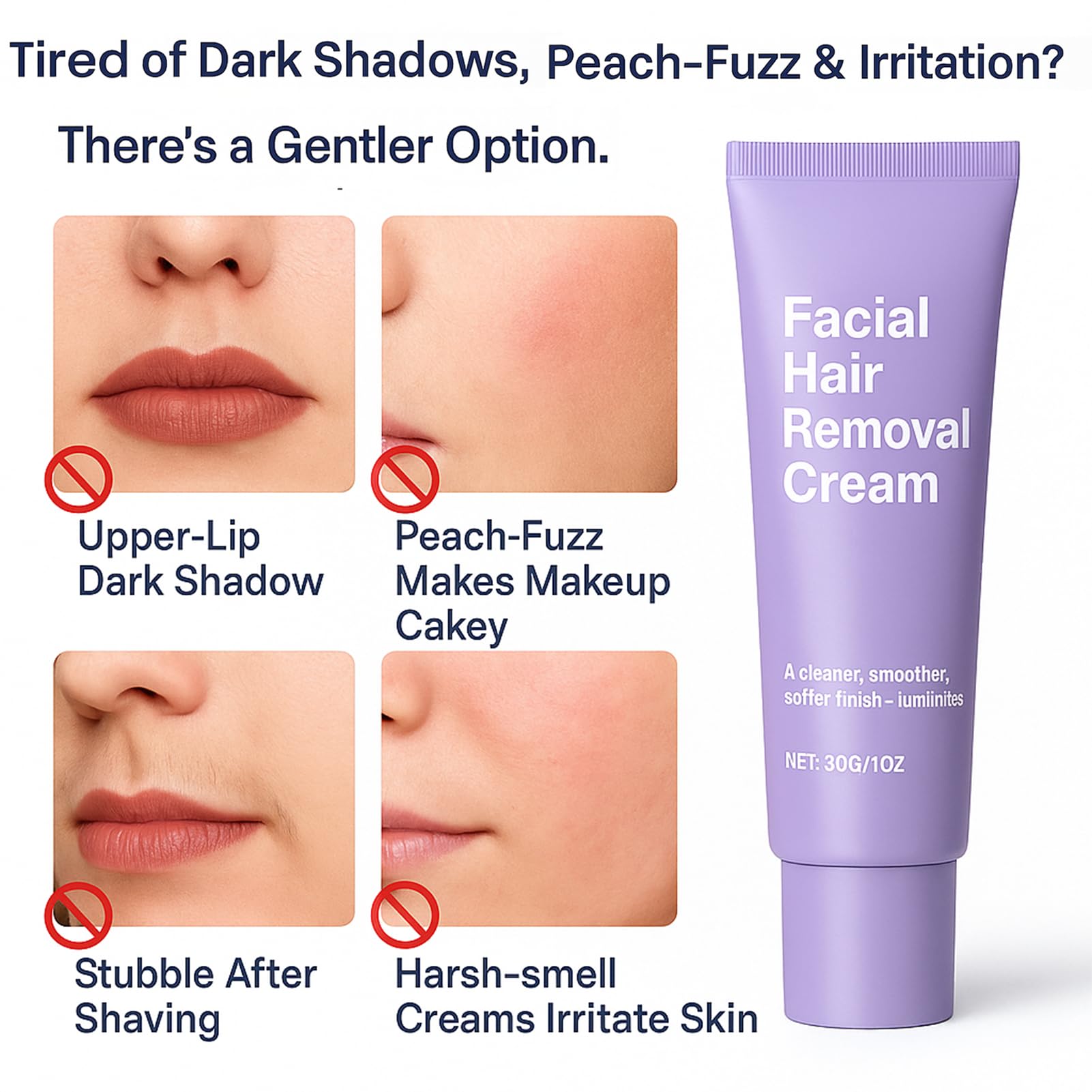 Facial Hair Removal Cream chin-area use yields a refined, even complexion for photos