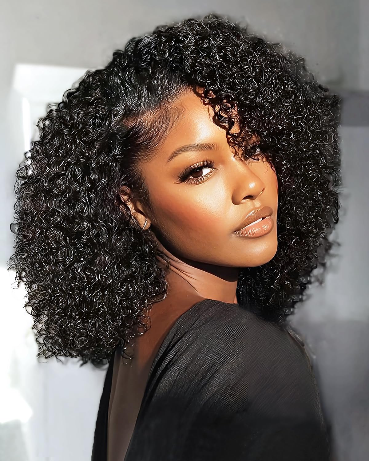 FACMOOD kinky curly half wig 16 inch front view for natural blend