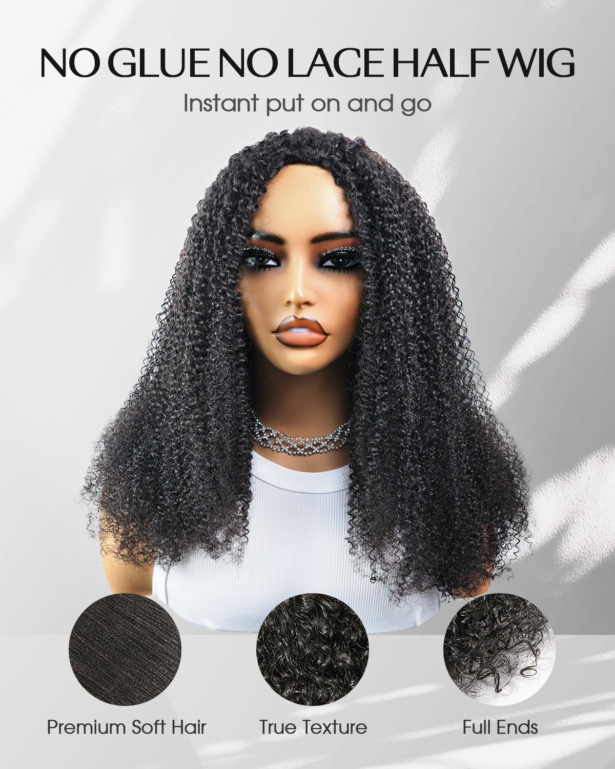 FACMOOD kinky curly half wig 16 inch side view shows volume