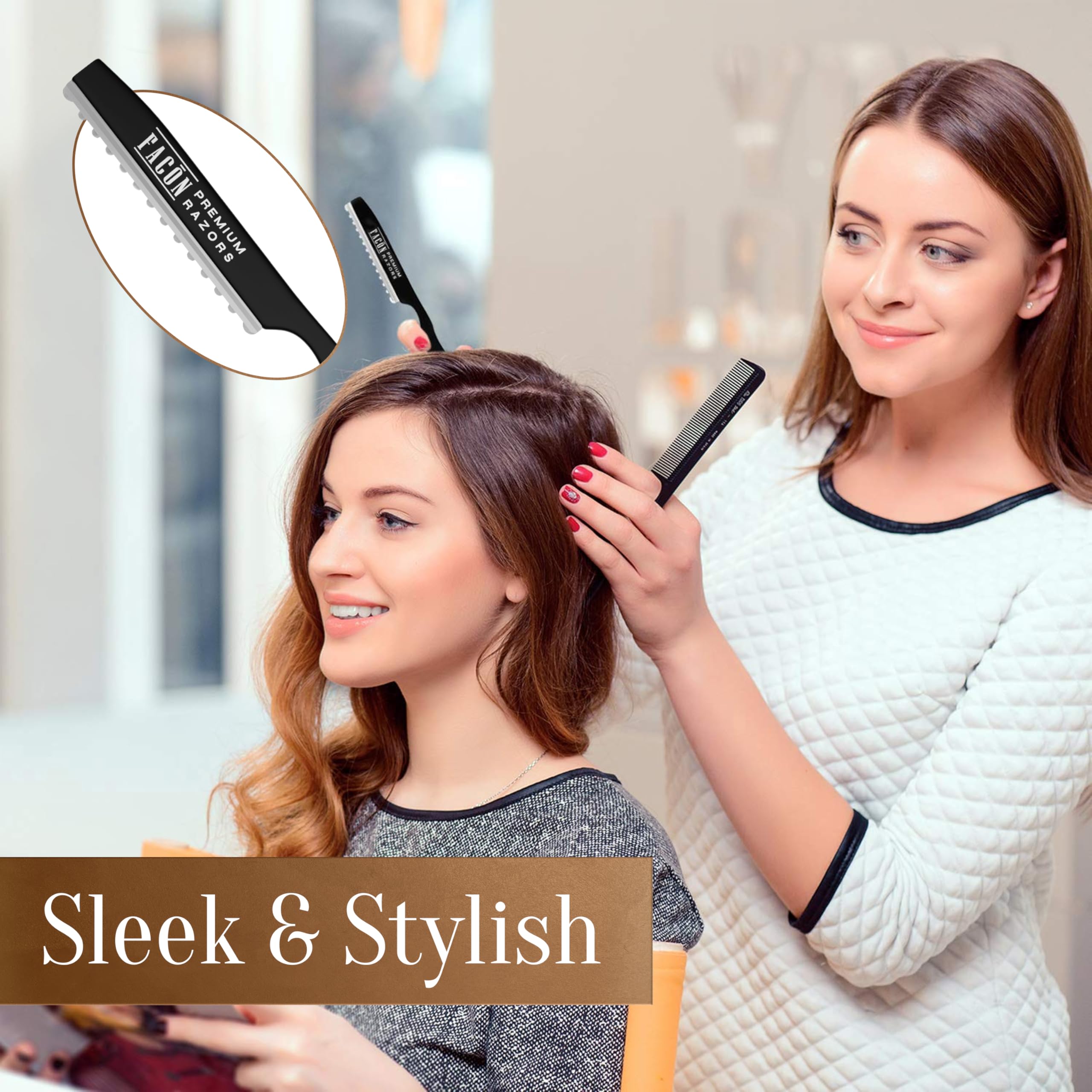 FACON Faether Razor features 11 replacement blades for versatile hair cutting and thinning.
