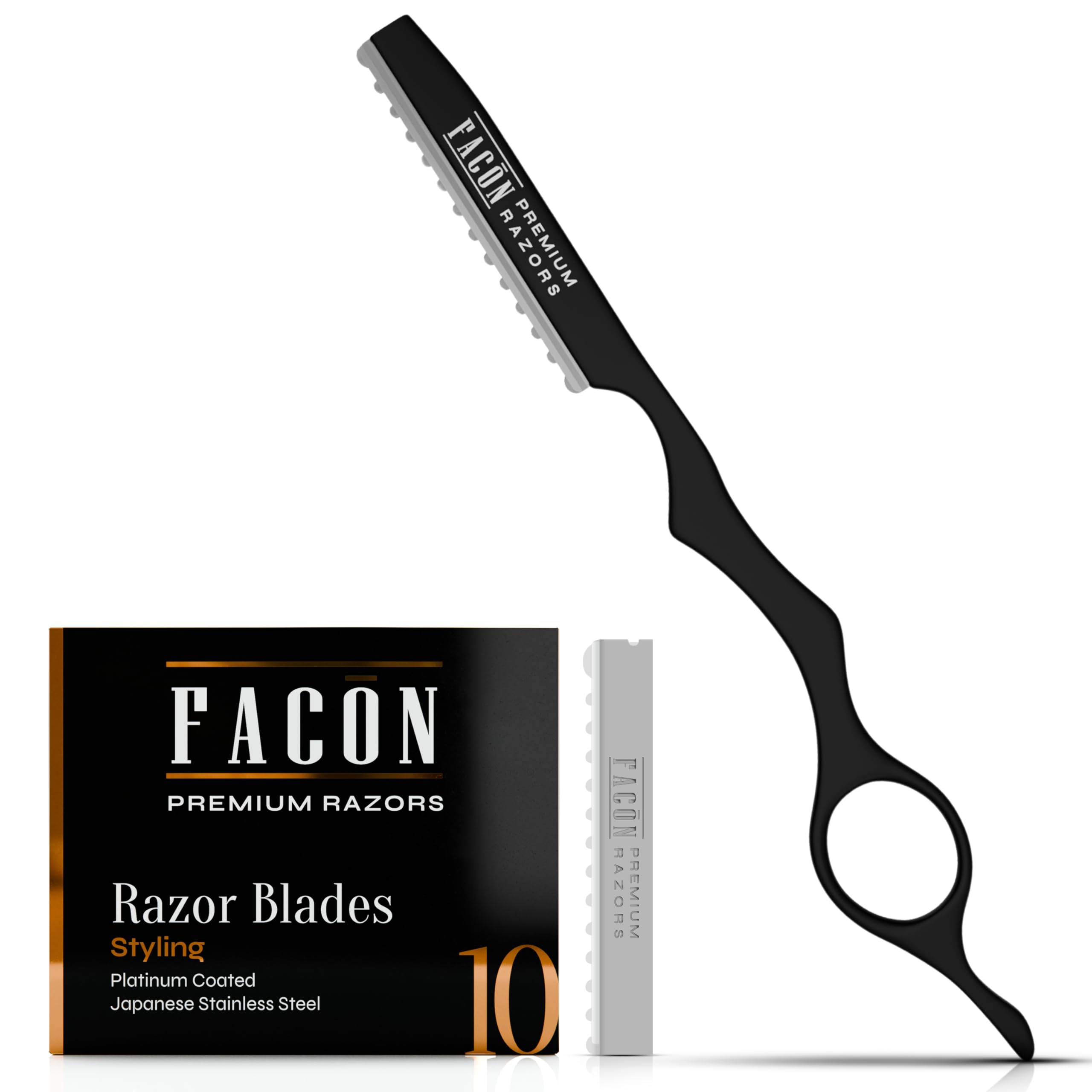 FACON Faether Razor product shot showing premium stainless steel design for precise grooming and clean lines.