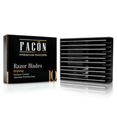 FACON professional hair-styling razor blades closeup highlighting precise, clean cuts.