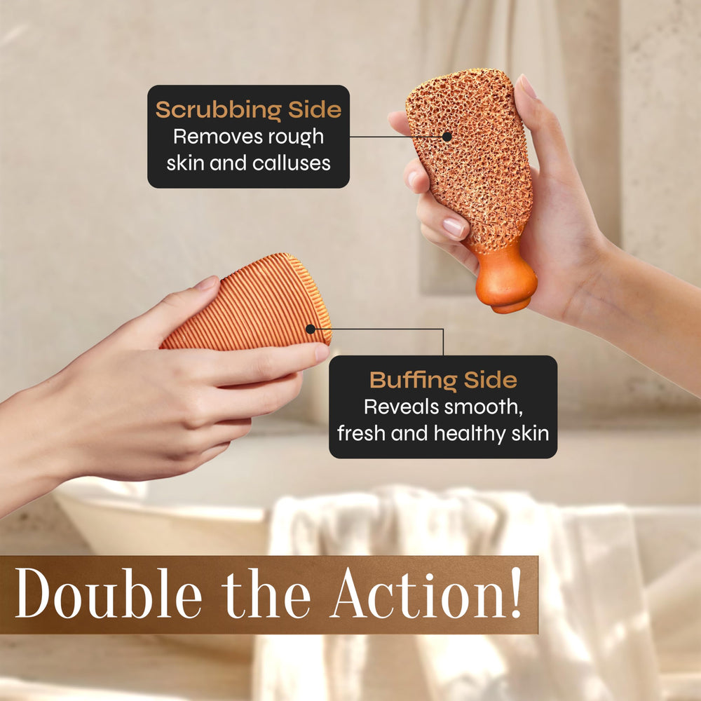 FACON pumice stone in shower-use scenario emphasizing natural cleansing and easy exfoliation