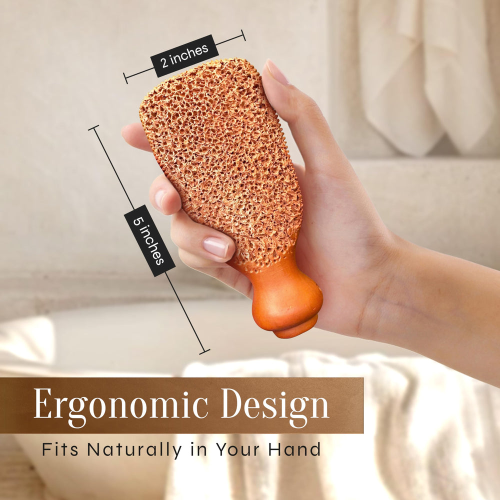 FACON terra-cotta pumice stone porous surface highlights long-lasting natural exfoliation