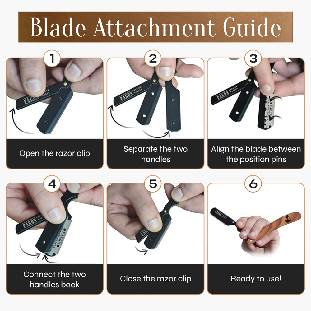 FACON stainless steel razor head paired with wooden handle for durable performance.
