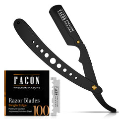 FACON straight razor ergonomic handle close-up for precise control during daily shaving.