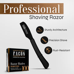 FACON straight razor ergonomic-handle close-up emphasizes comfort and control.
