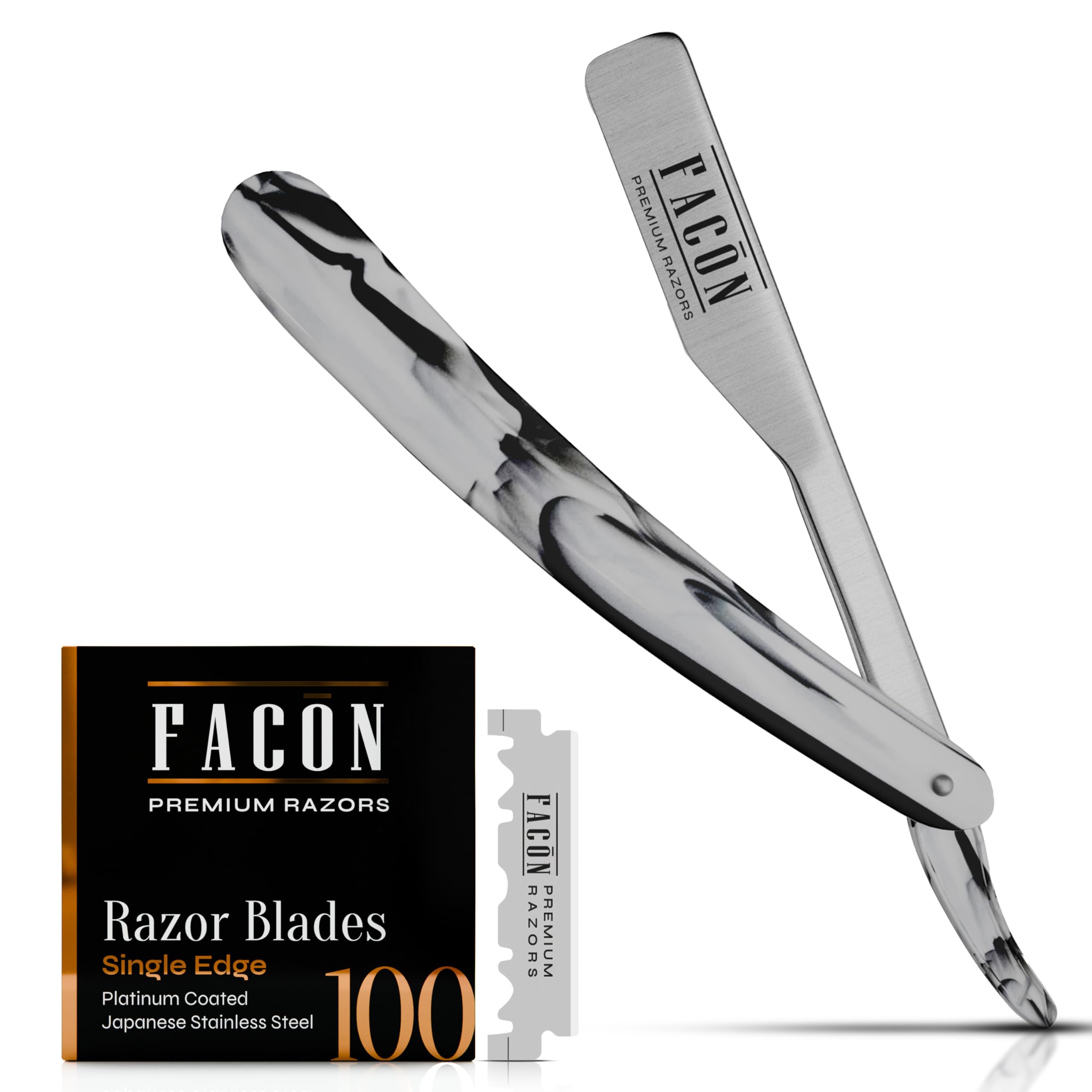 FACON straight razor with ergonomic grip for precise control during grooming.