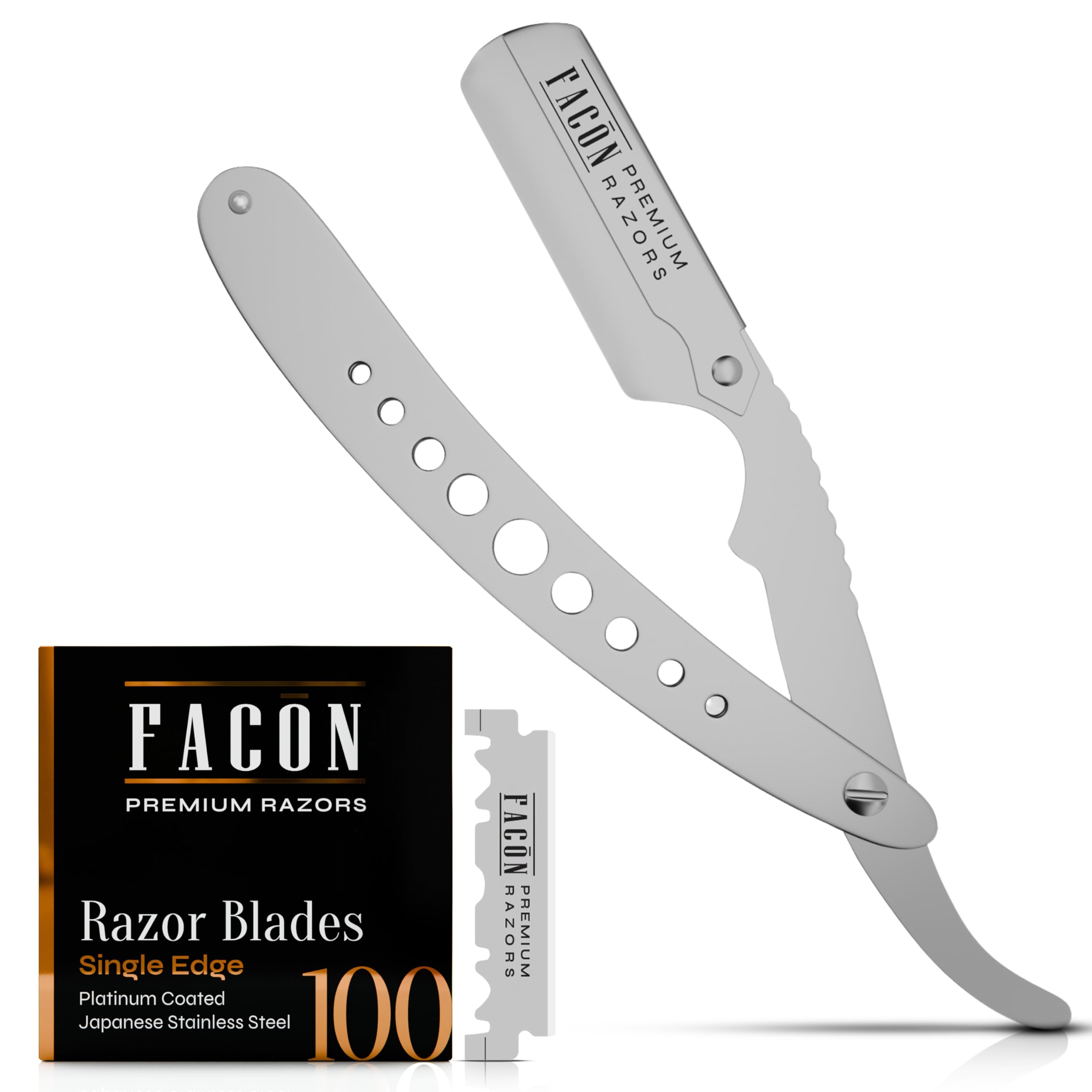 FACON straight razor with ergonomic grip for precise grooming and control.