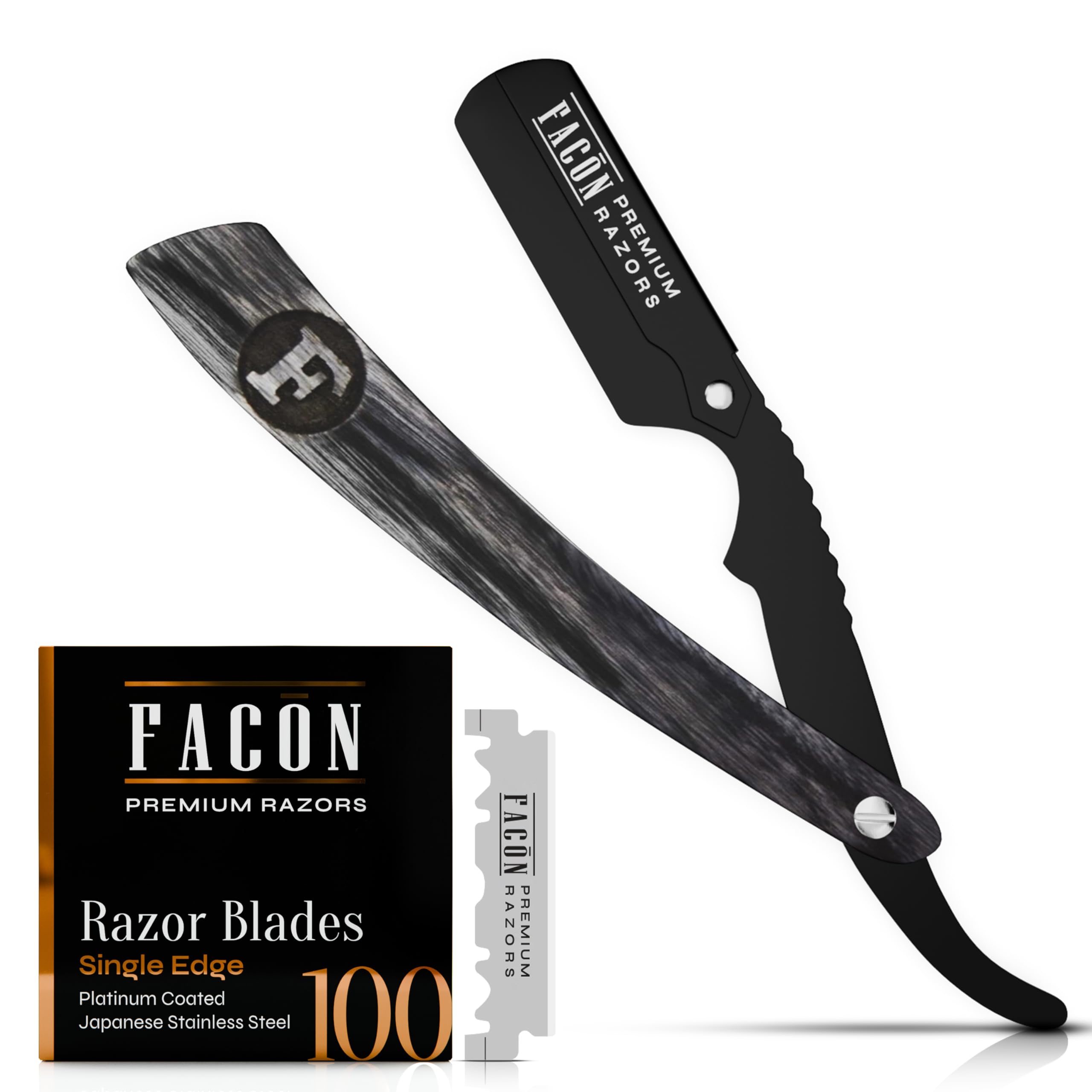 FACON straight razor with wooden grip for barber-grade control.