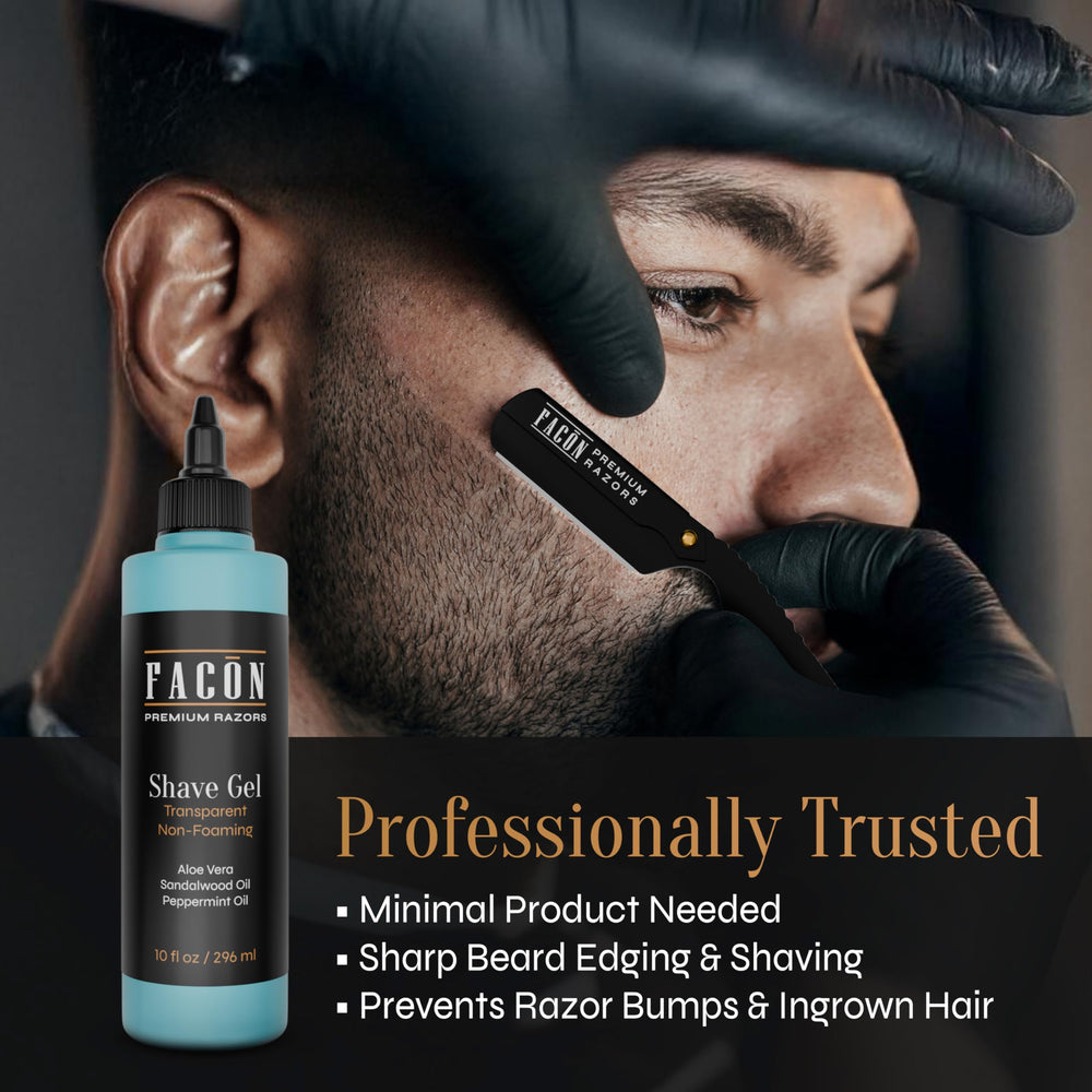 FACON clear gel on skin enhances razor line visibility for accurate edging