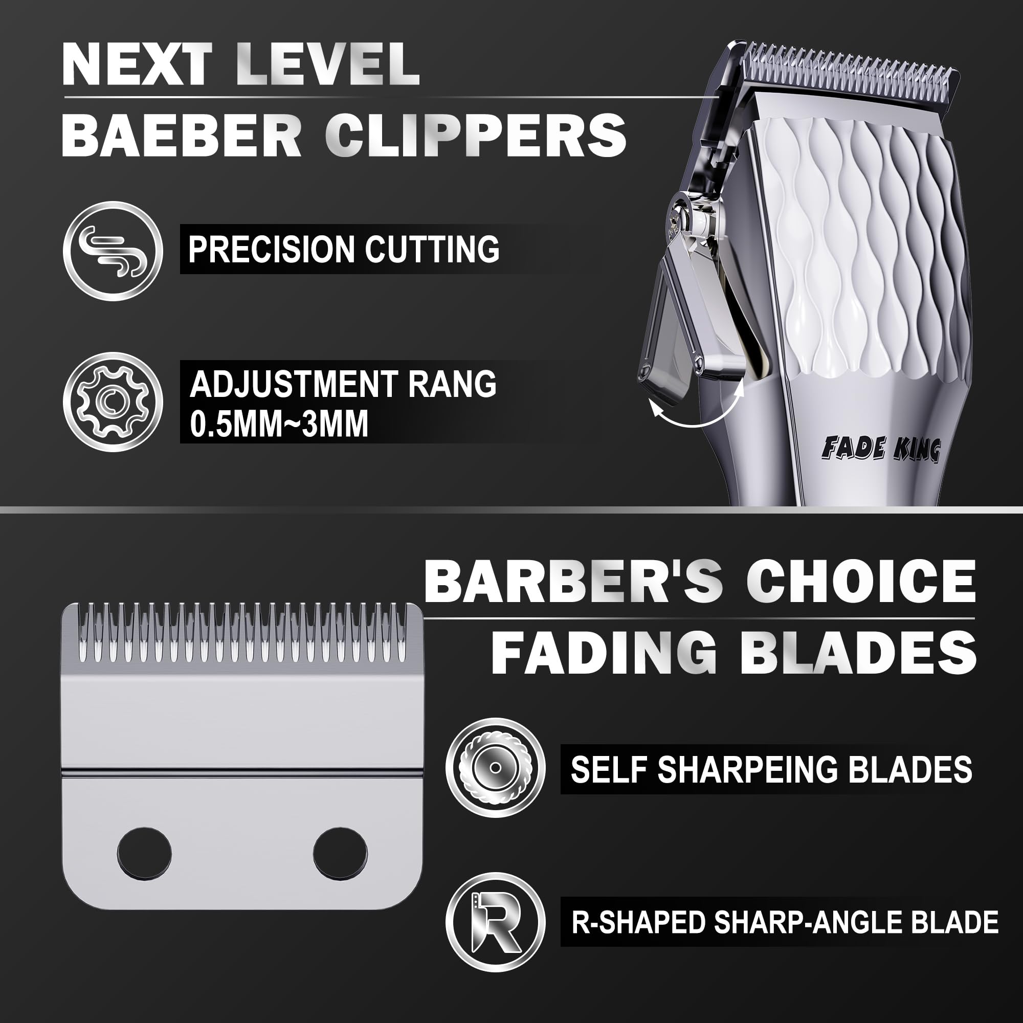 FADEKING hair clippers LCD display shows battery life for planning grooming sessions.