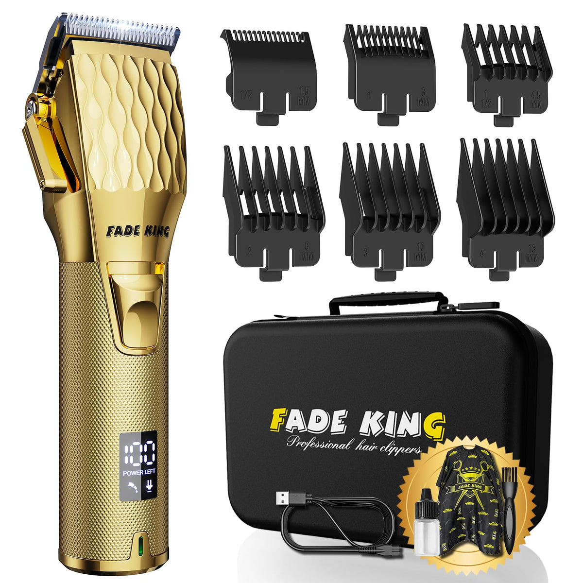 FADEKING professional hair clippers in gold with precision blades for clean fades at home or salon.