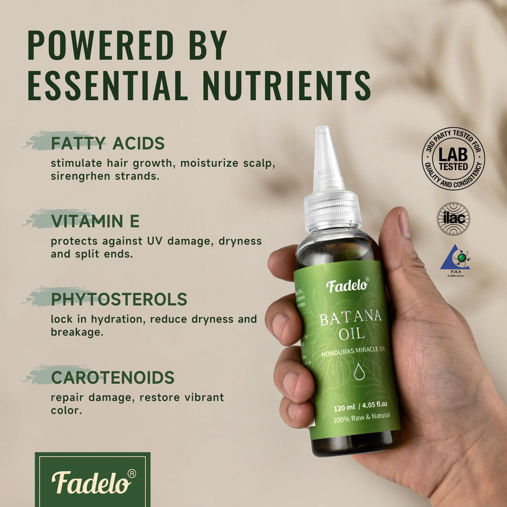 Fadelo Batana Oil drop on hand shows scalp-friendly nourishment and shine