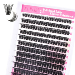 FADLASH front packaging showing tray of 280 cluster lashes and mixed lengths