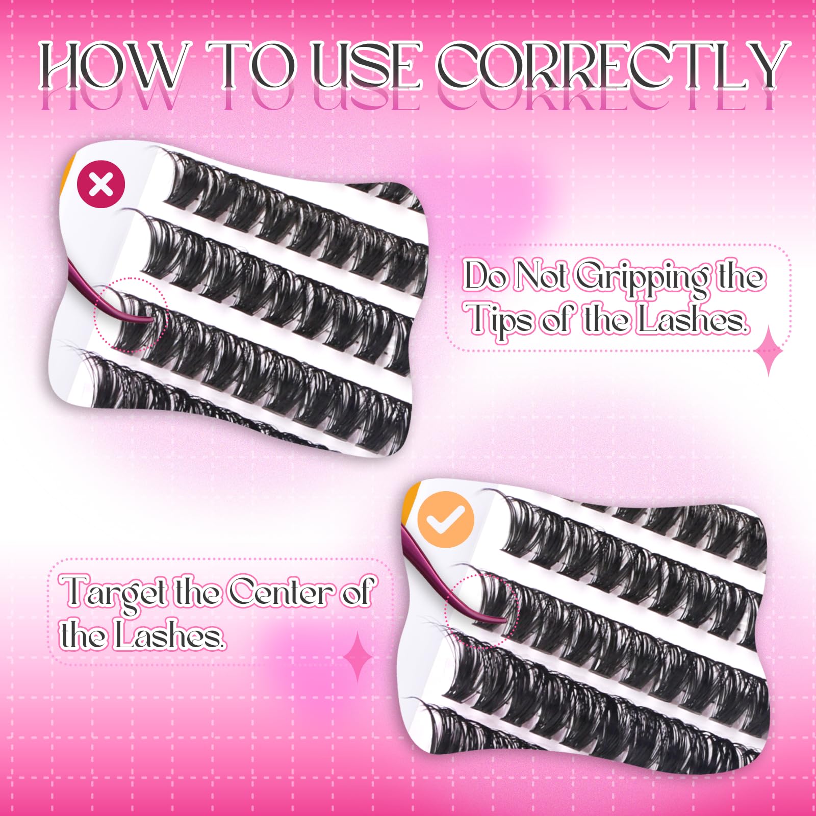 FADLASH cluster lashes application with tweezers for precise placement