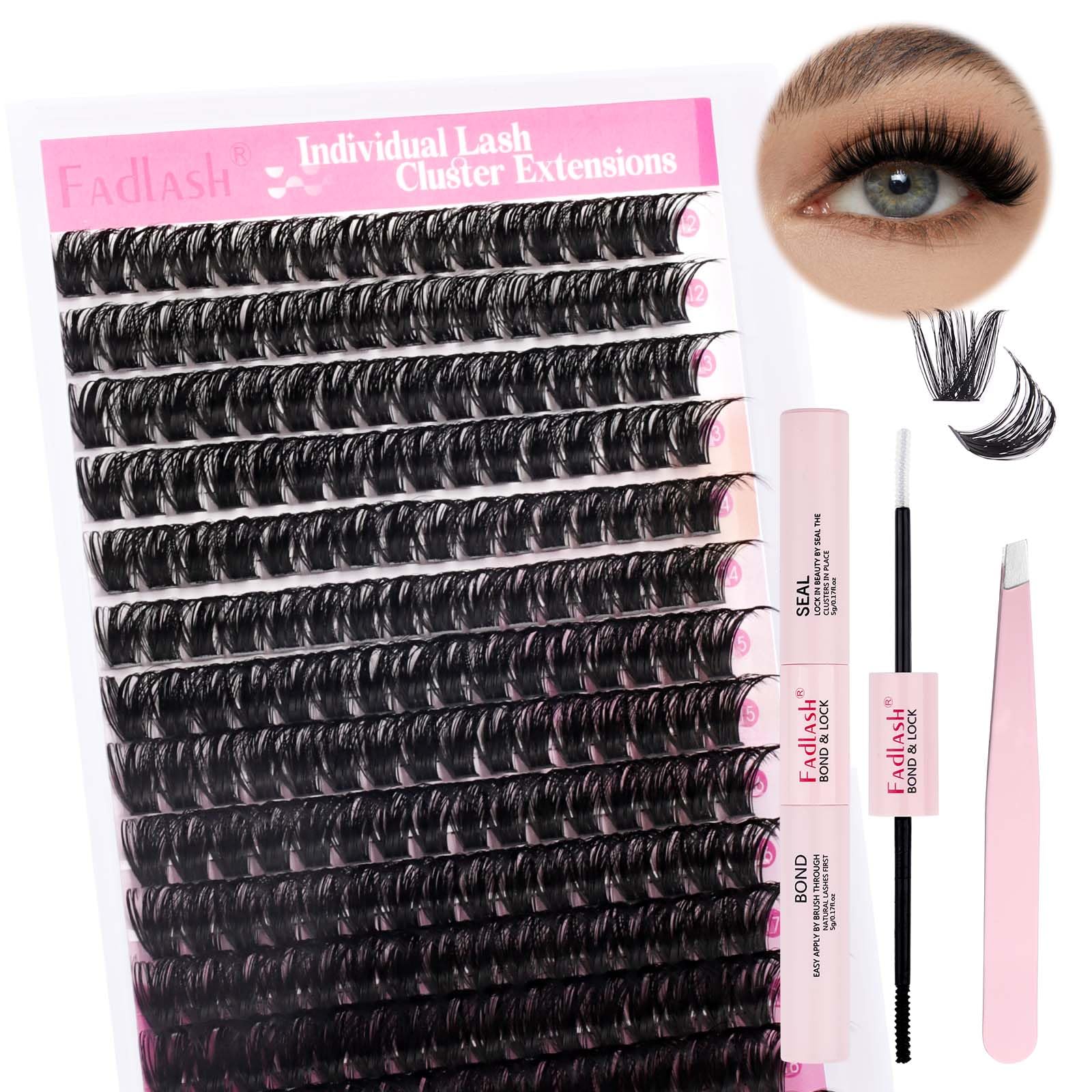 FADLASH lash extension DIY kit tray mixed-length clusters for versatile volume looks