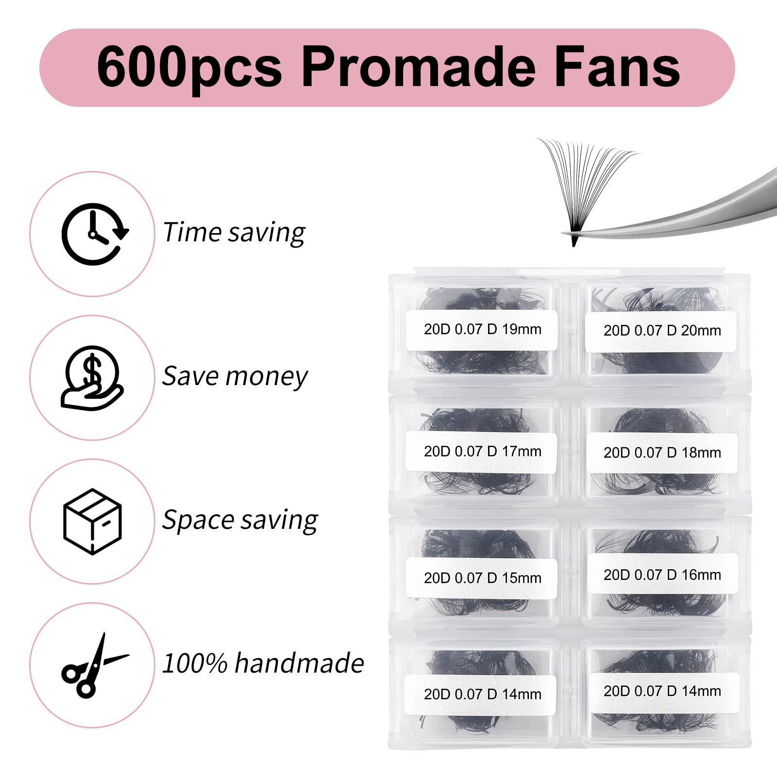 FADLASH 20D premade fans close-up shows slim base for cleaner application.