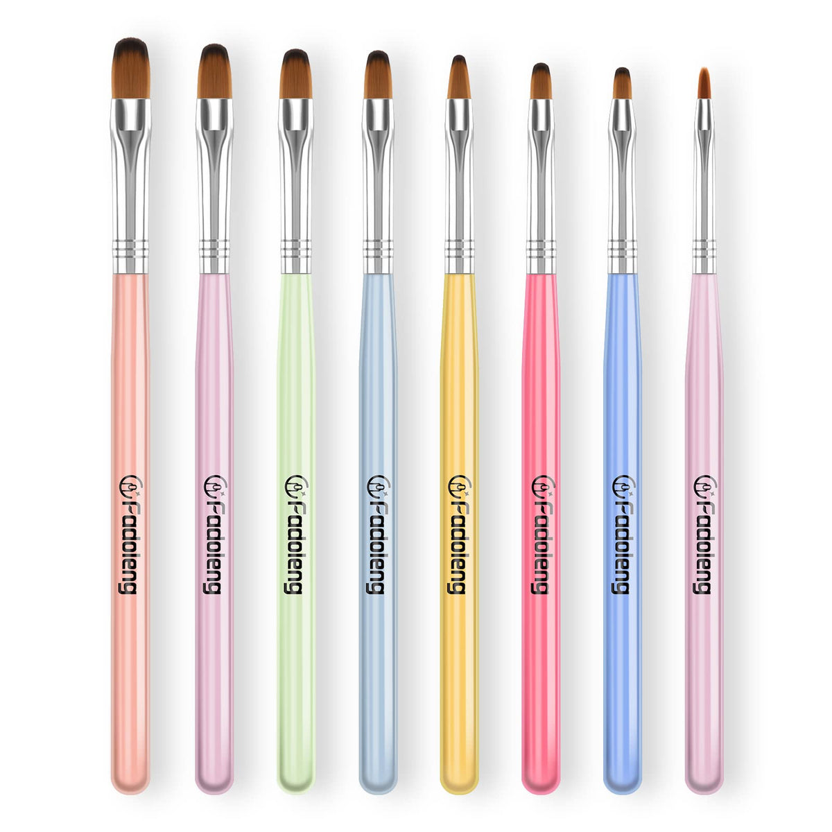 Fadoleng Gel Nail Brush set overview with eight brushes for precise at-home manicures.