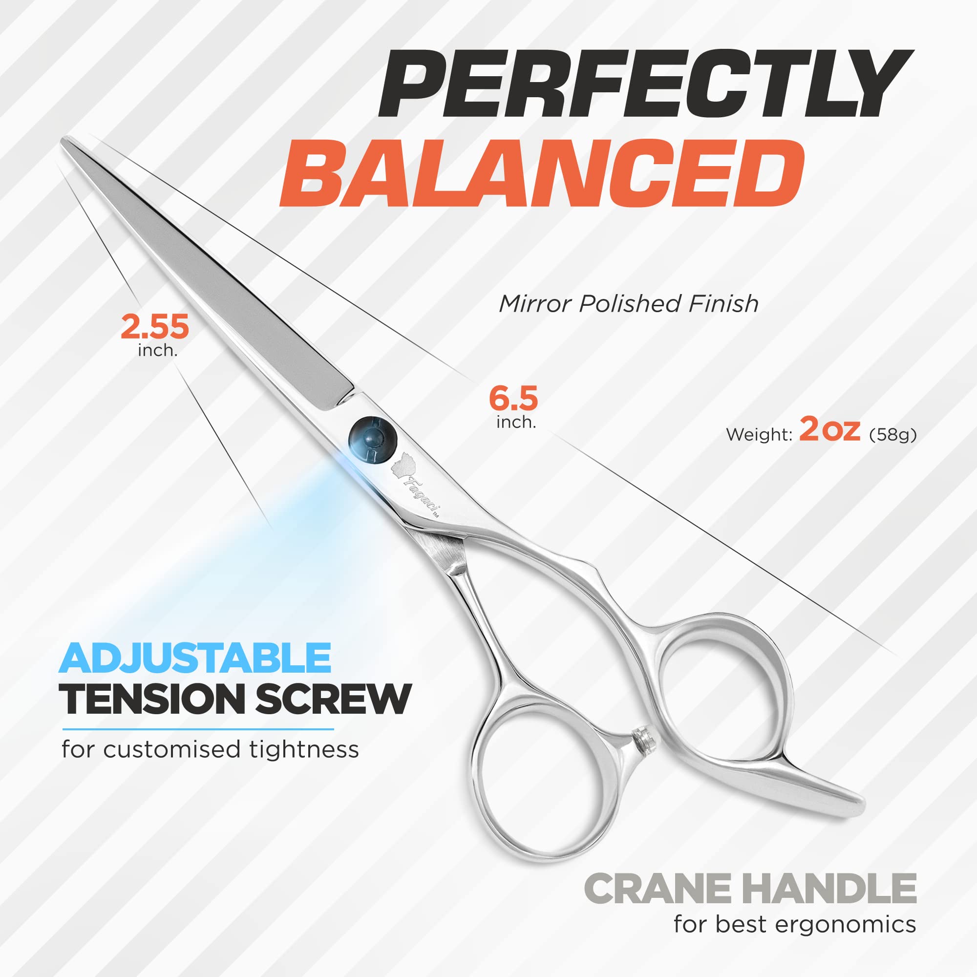 Fagaci hair shears quality steel polished screw for smooth motion