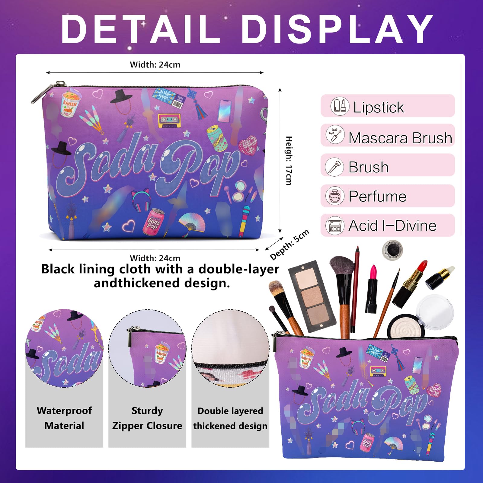 FAHMJMYBD Soda Pop cosmetic bag gradient side, vibrant travel accessory.