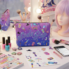 FAHMJMYBD Soda Pop cosmetic bag zipper close-up, durable closure for secure essentials.