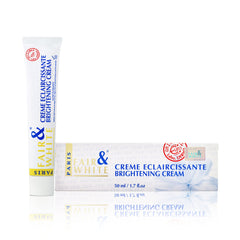 Fair and White Original Skin Brightening Cream bottle close-up showing product details for even-toned skin