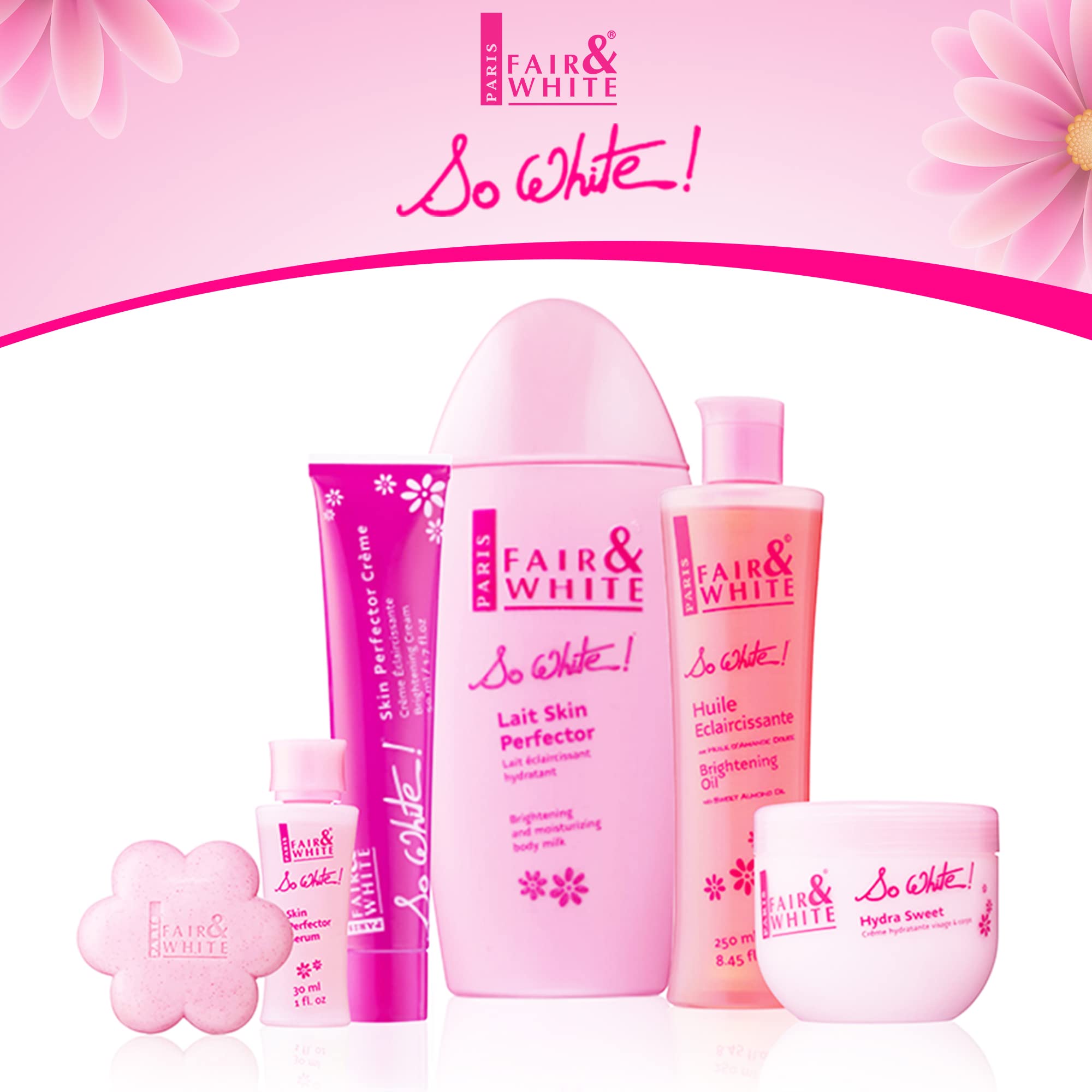 Fair & White So White soap fragrance enhances daily bath ritual.