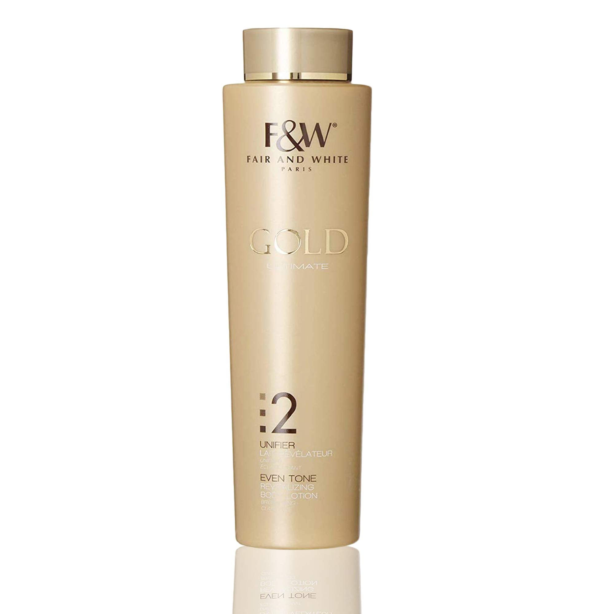 FAIR & WHITE 2 Gold lotion bottle close-up for daily moisturization.