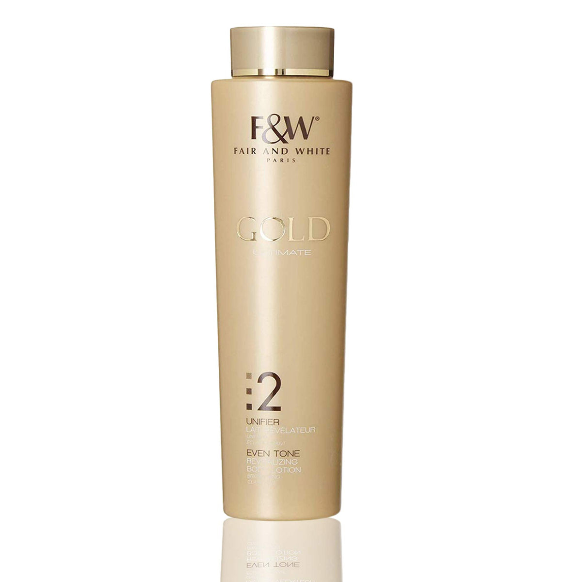 FAIR & WHITE 2 Gold lotion bottle close-up for daily moisturization.
