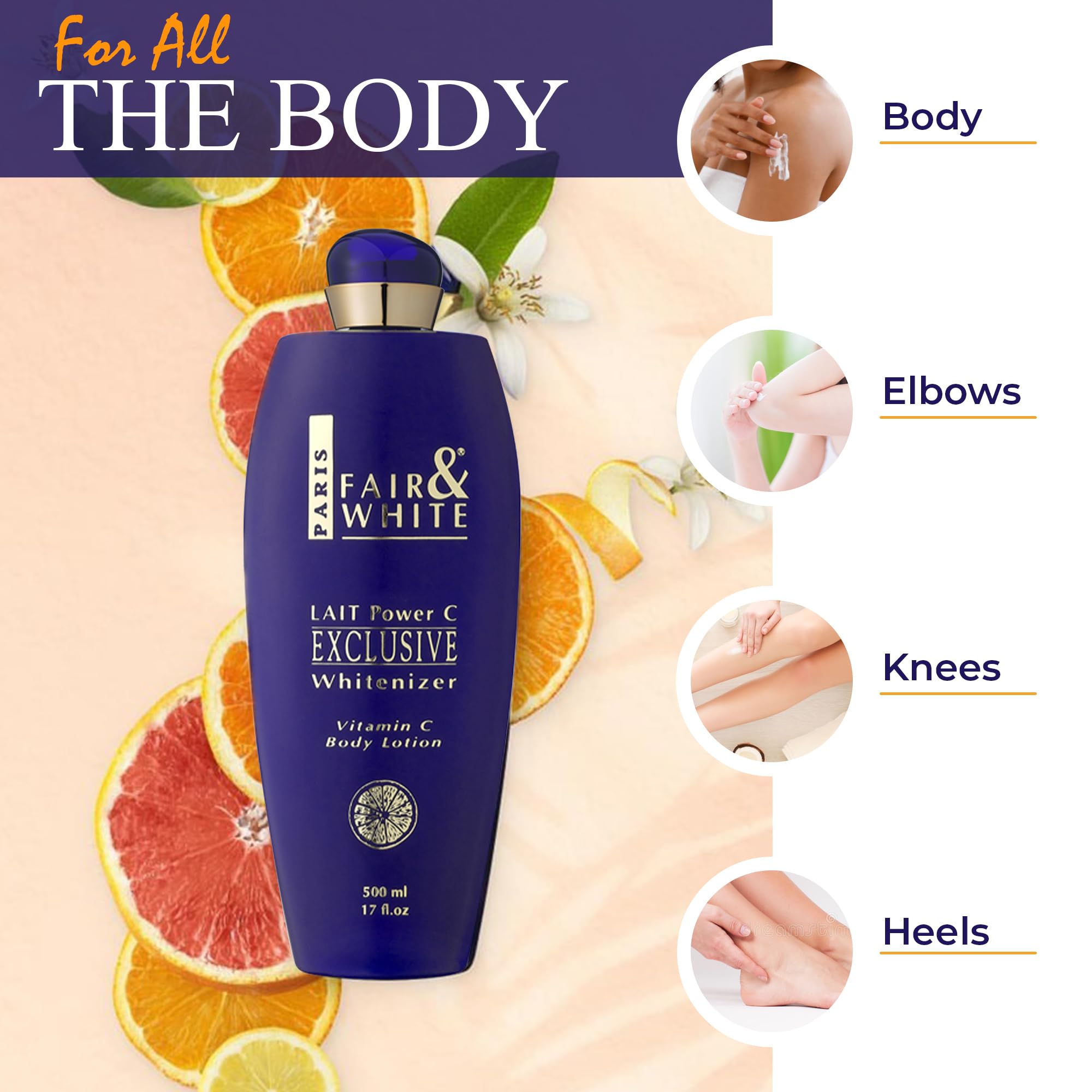 Fair & White lotion ready for skin application and daily nourishment.