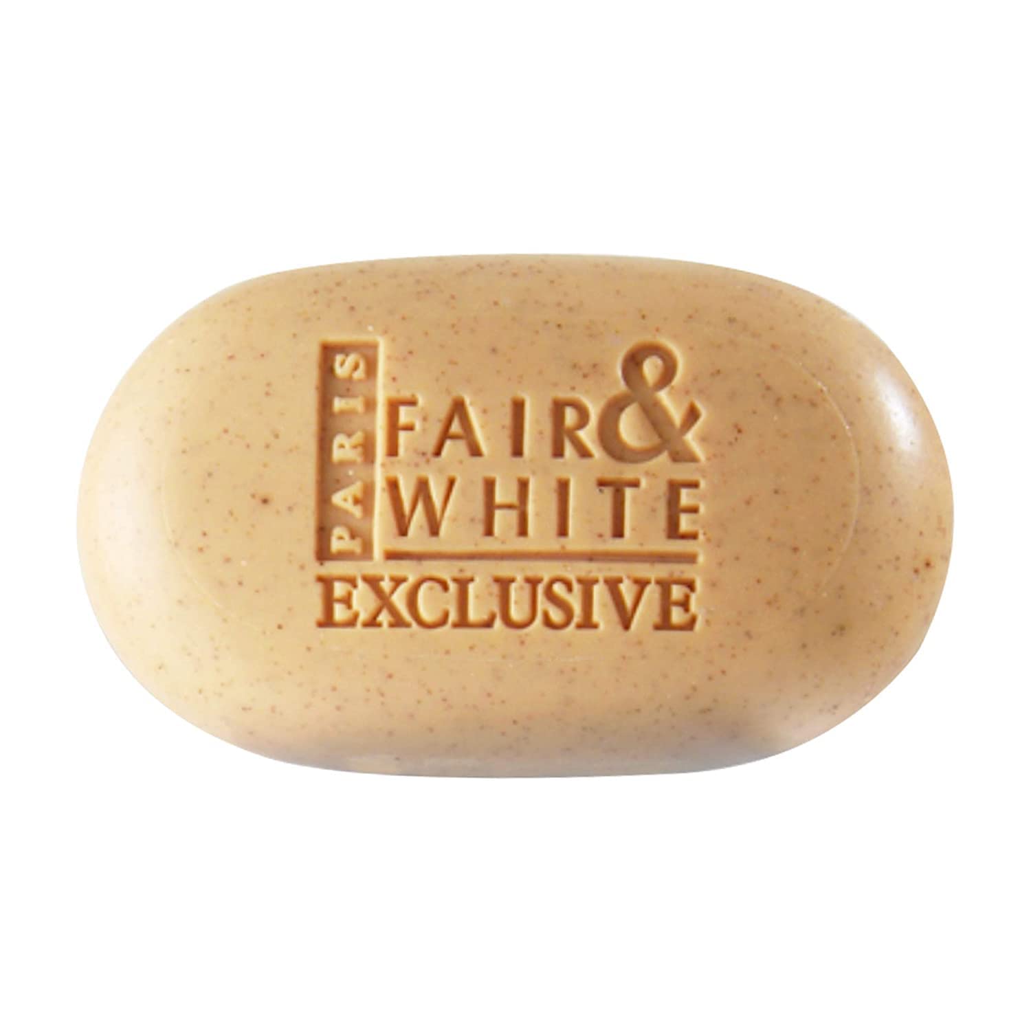 FAIR & WHITE exclusive-exfoliating-soap-packaging on shelf emphasizes gift-ready packaging.