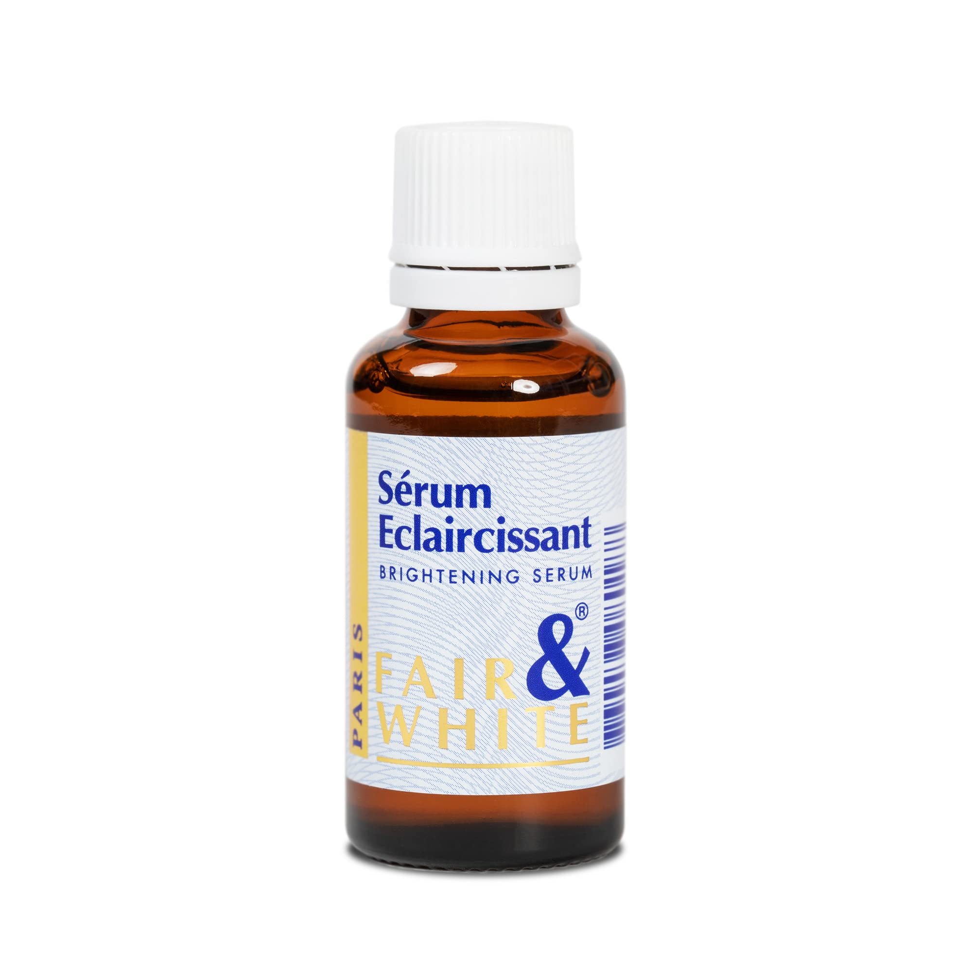 FAIR & WHITE Original Brightening Serum bottle on a clean surface displays premium lightweight formula.