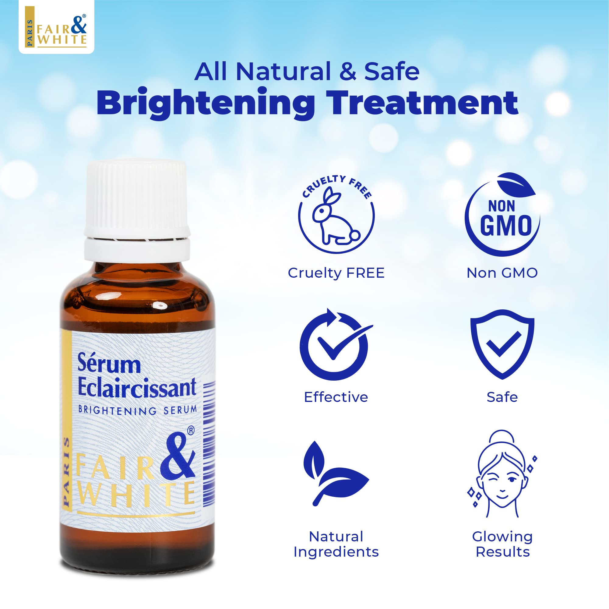 FAIR & WHITE Original Brightening Serum dispense pump close-up shows precise application for targeted use.
