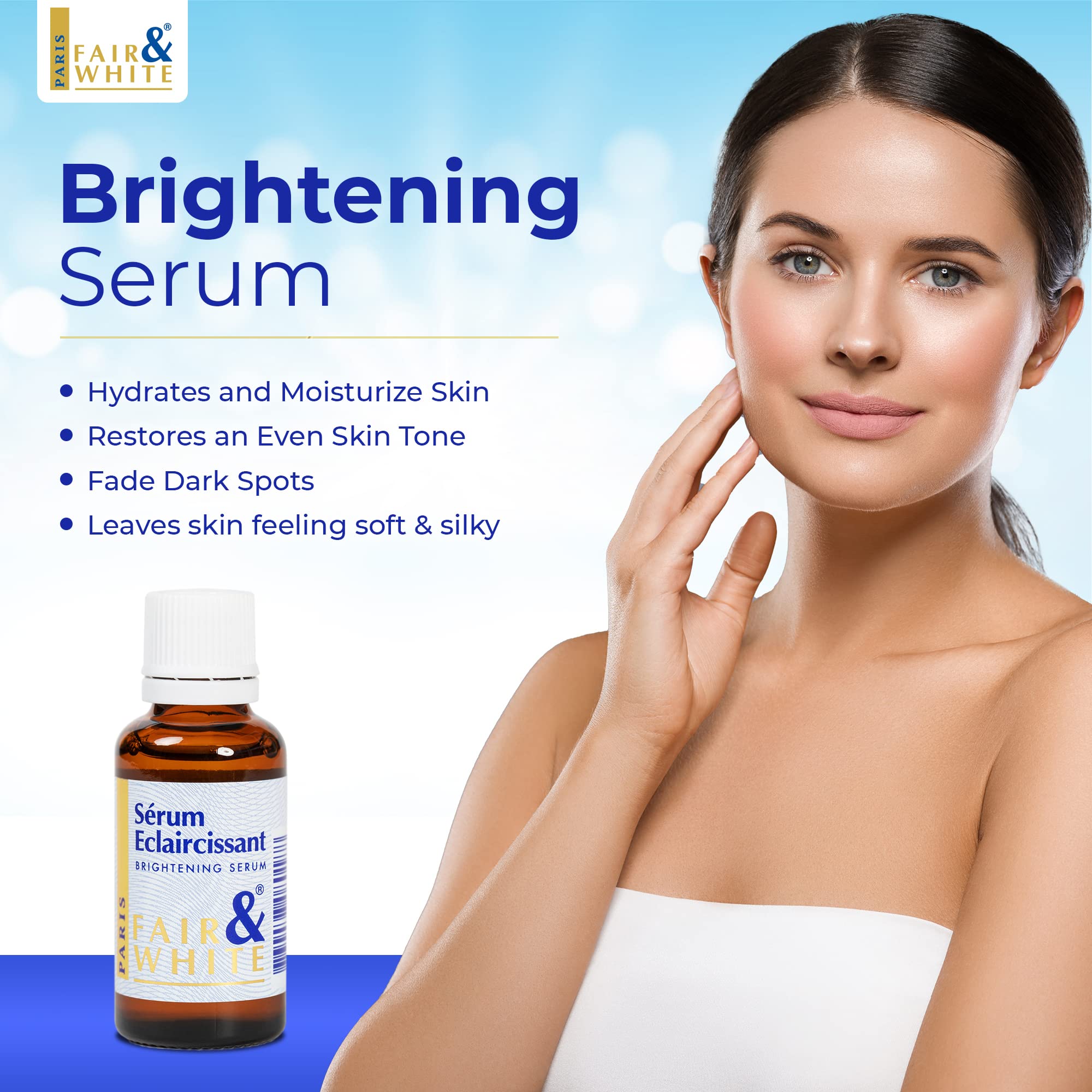 FAIR & WHITE Original Brightening Serum in a night routine setup ready for evening care.