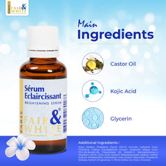 FAIR & WHITE Original Brightening Serum texture close-up highlights silky, lightweight formula for smooth skin.