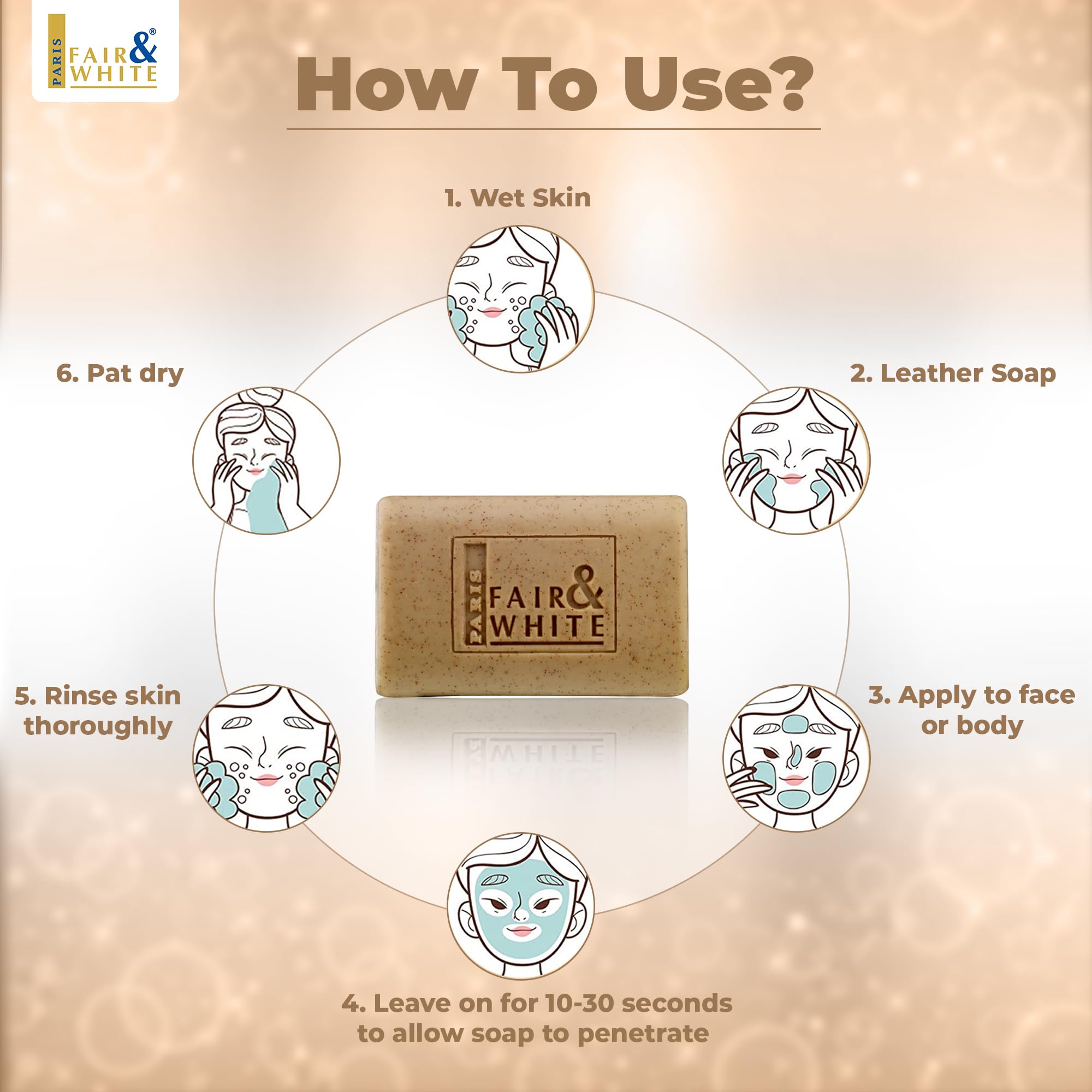 Fair & White Original Exfoliating Soap applied to face for gentle cleansing