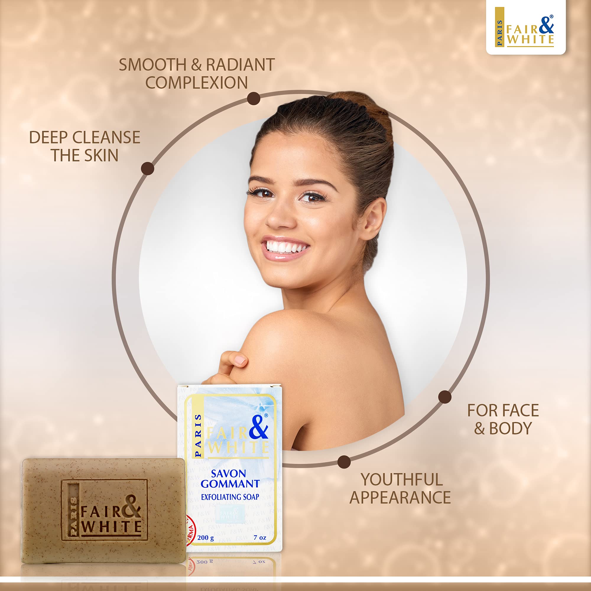 Packaging view of Fair & White Original Exfoliating Soap for easy shopping