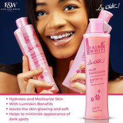 FAIR & WHITE So White almond-oil-drop showcases nourishing care for dull, dry skin.