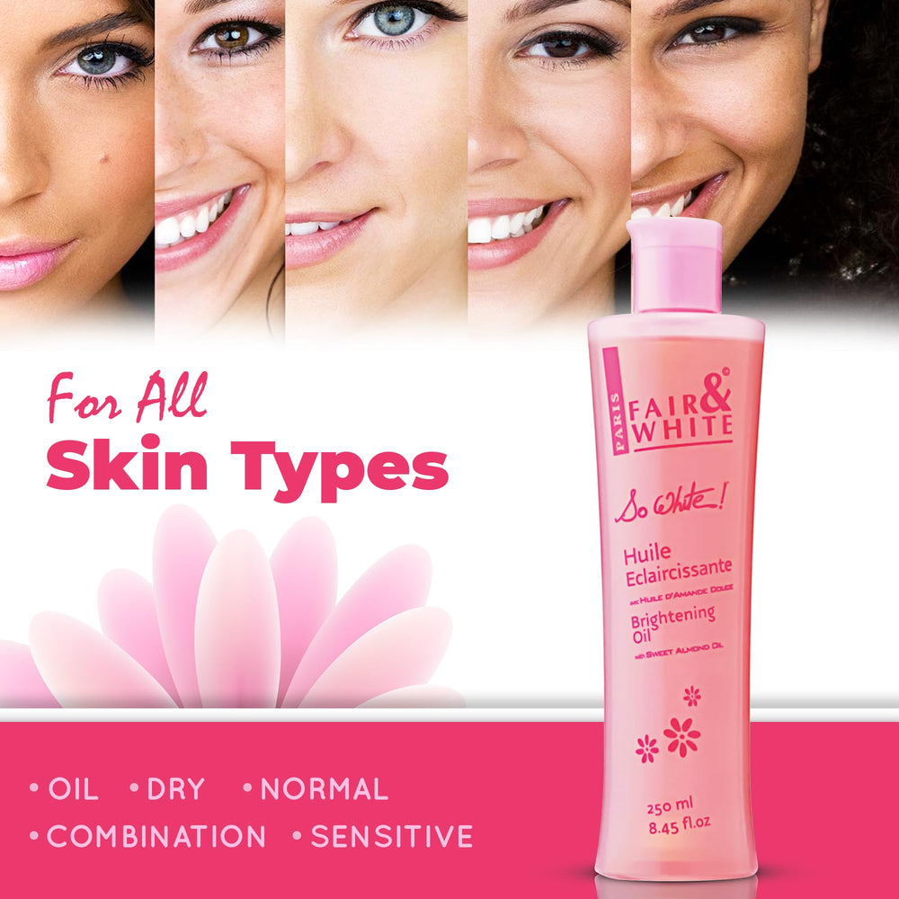 FAIR & WHITE So White bottle-label-detail focuses on non-hydroquinone, skin-friendly formula.