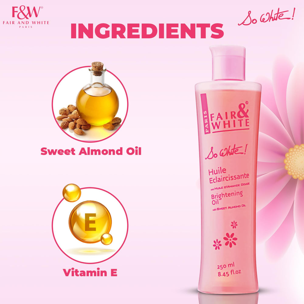 FAIR & WHITE So White oil-texture-closeup highlights Lumiskin brightness and nourishing almond oil.
