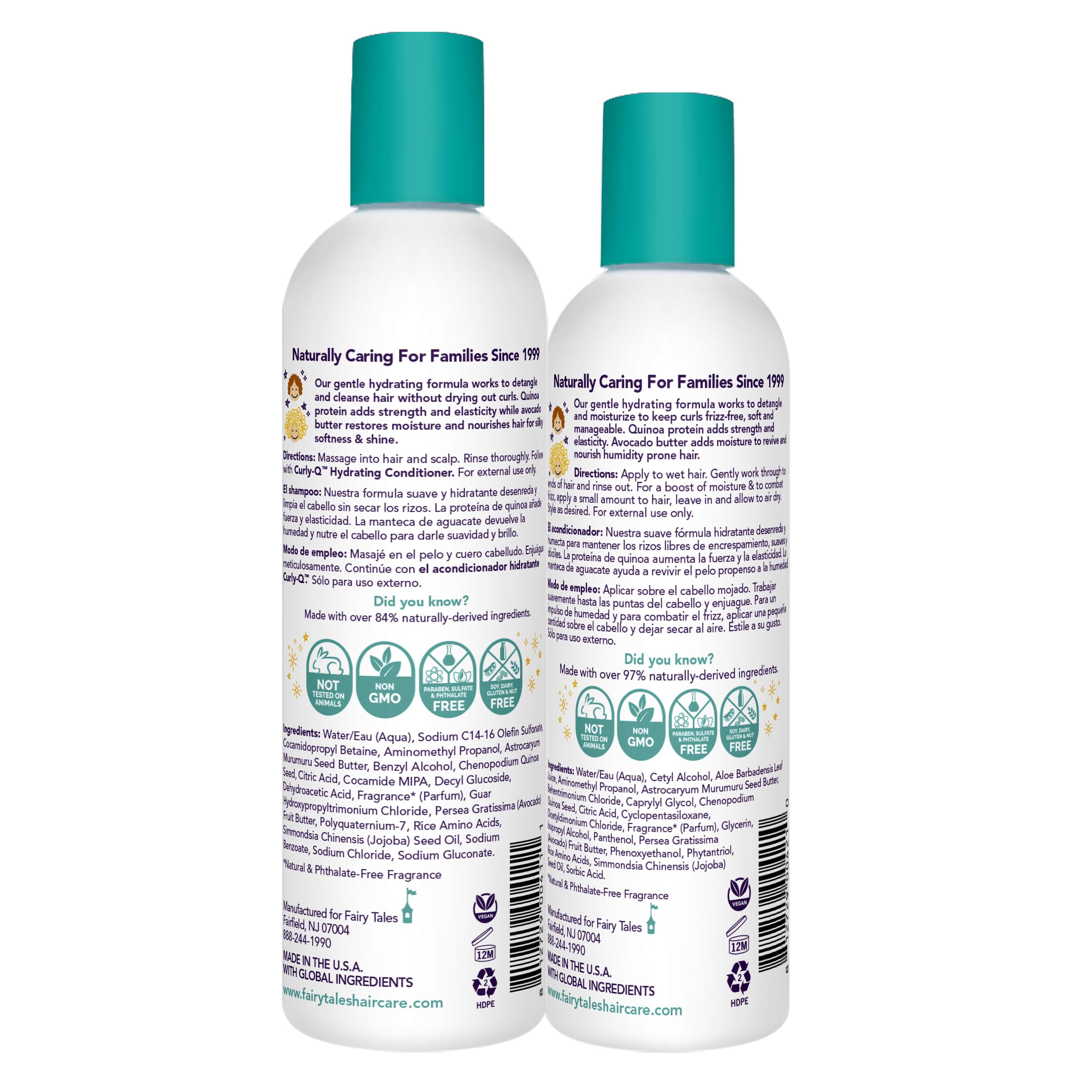 Fairy Tales Curly Q conditioner bottle emphasizes hydration and detangling for all curls.
