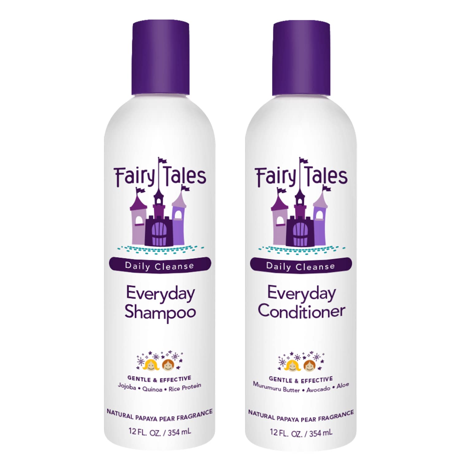 Fairy Tales Daily Cleanse shampoo bottle closeup demonstrating gentle cleansing for kids
