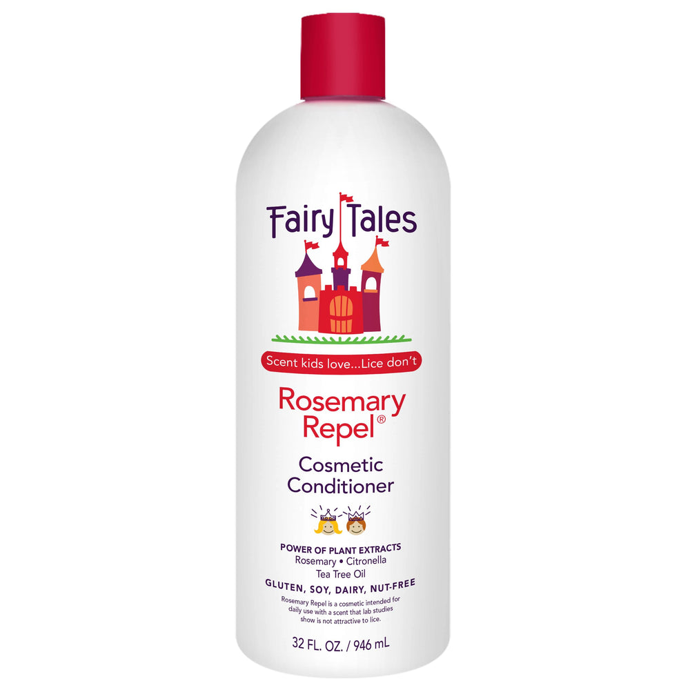 Fairy Tales Rosemary Repel bottle shown for gentle detangling on wet hair.