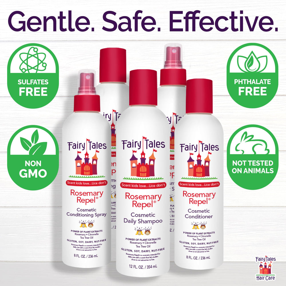 Fairy Tales Rosemary Repel hydrating blend with jojoba and lavender nurtures the scalp.