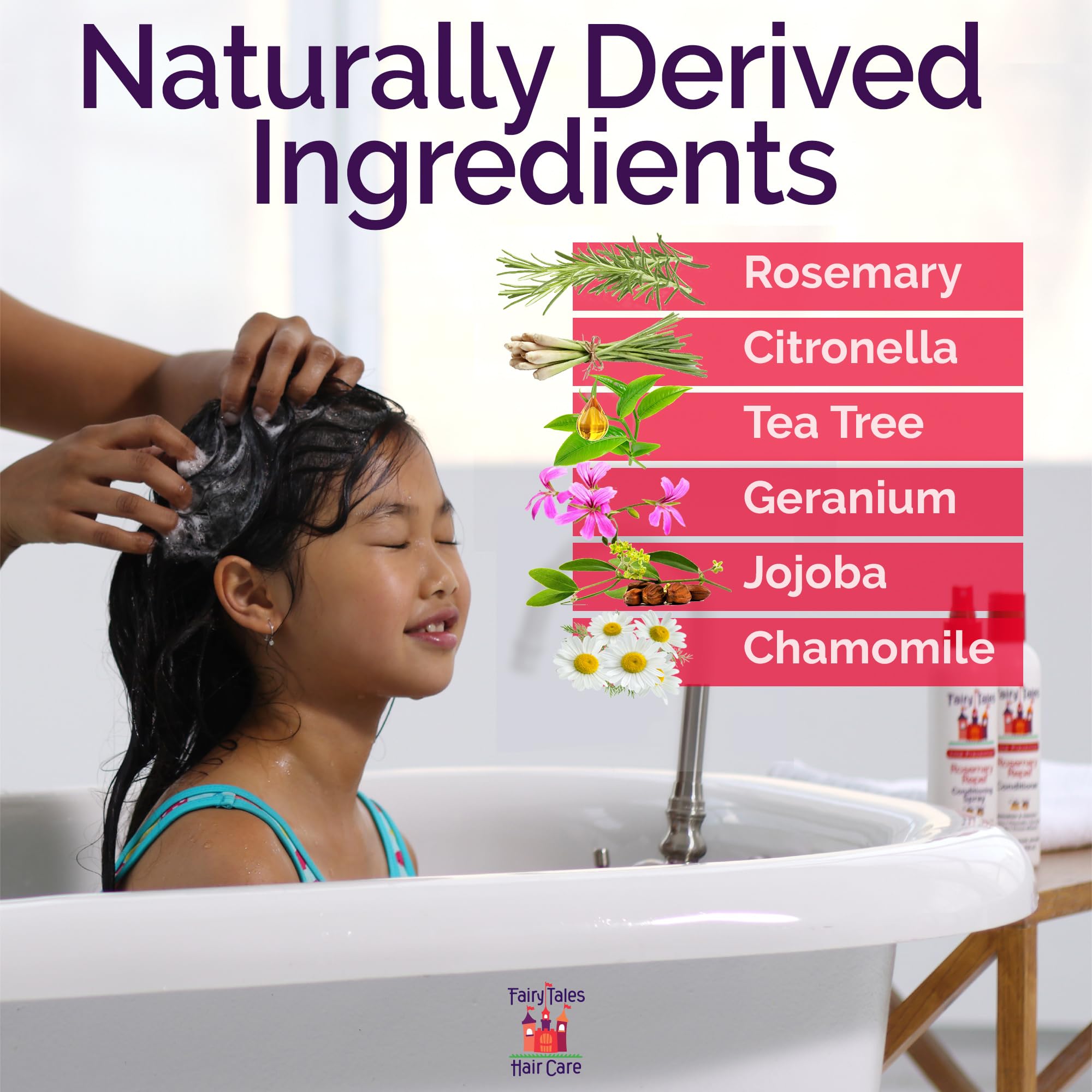 Fairy Tales Rosemary Repel conditioner applied to wet hair for easy combing and moisture.